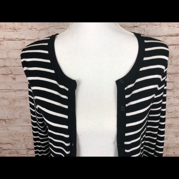 Halogen, Cardigan Size M Striped Black & White Button Up - Picture 2 of 8